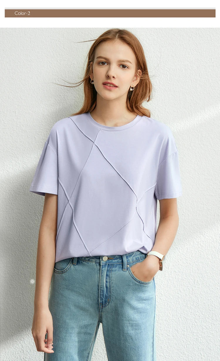 Damen T-Shirt im minimalistischen Sommerstil aus losem Stretch-Material