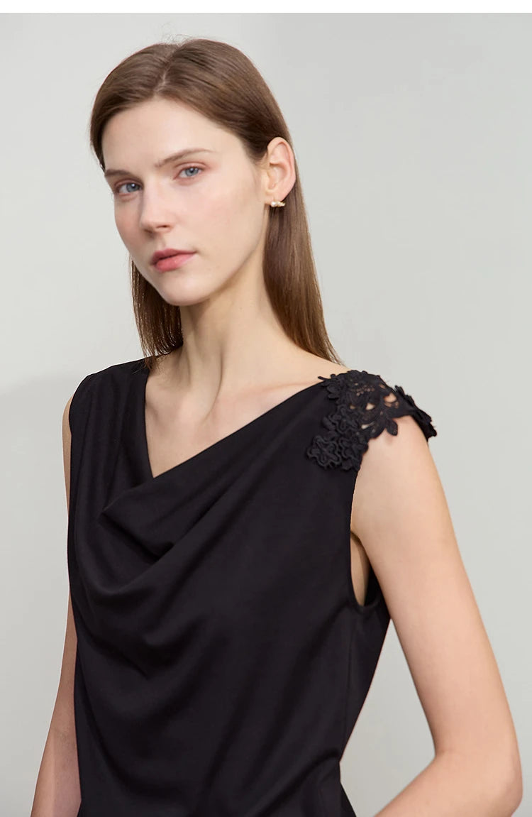 Damen Casual-T-Shirt im minimalistischen Stil mit Swing-Kragen und ärmellos