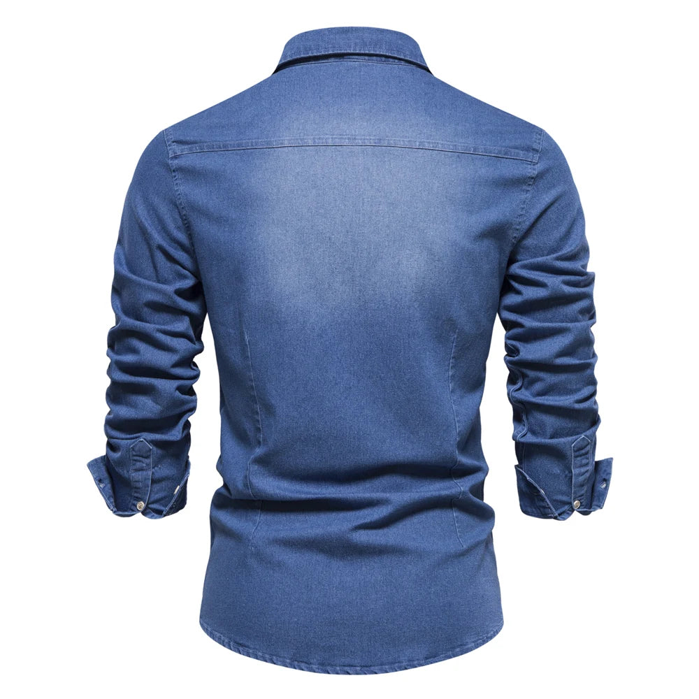 Herren Langarm Hemd aus elastischer Baumwolle im Casual Stil für Designer Kleidung