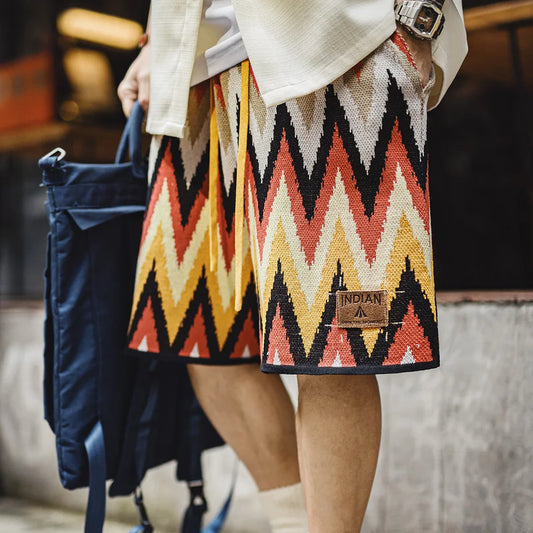 Herren Shorts mit Vintage Navajo Print und elastischer Taille für den Sommer
