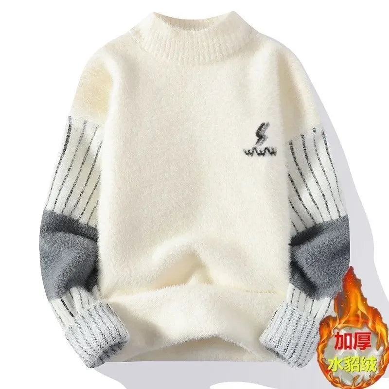 Herren Pullover mit Rundhalsausschnitt, warm und dick, langärmeliges Strickoberteil für Herbst und Winter