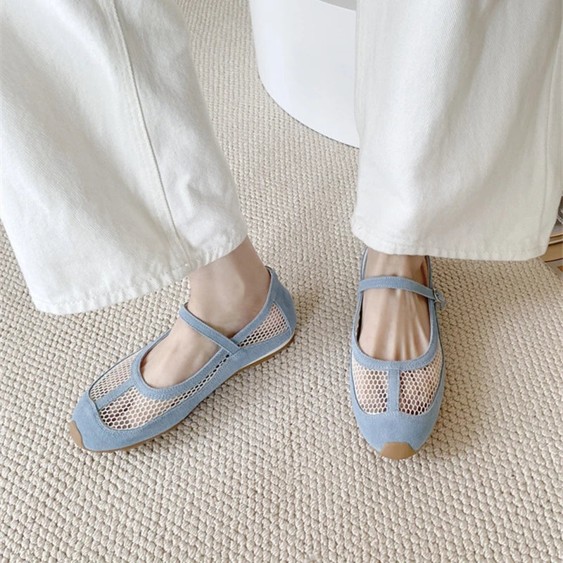 AIYUQI Damensandalen 2025, neue Mesh-atmungsaktive, rutschfeste Mary Jane-Damenschuhe, große flache Fischerschuhe für Damen