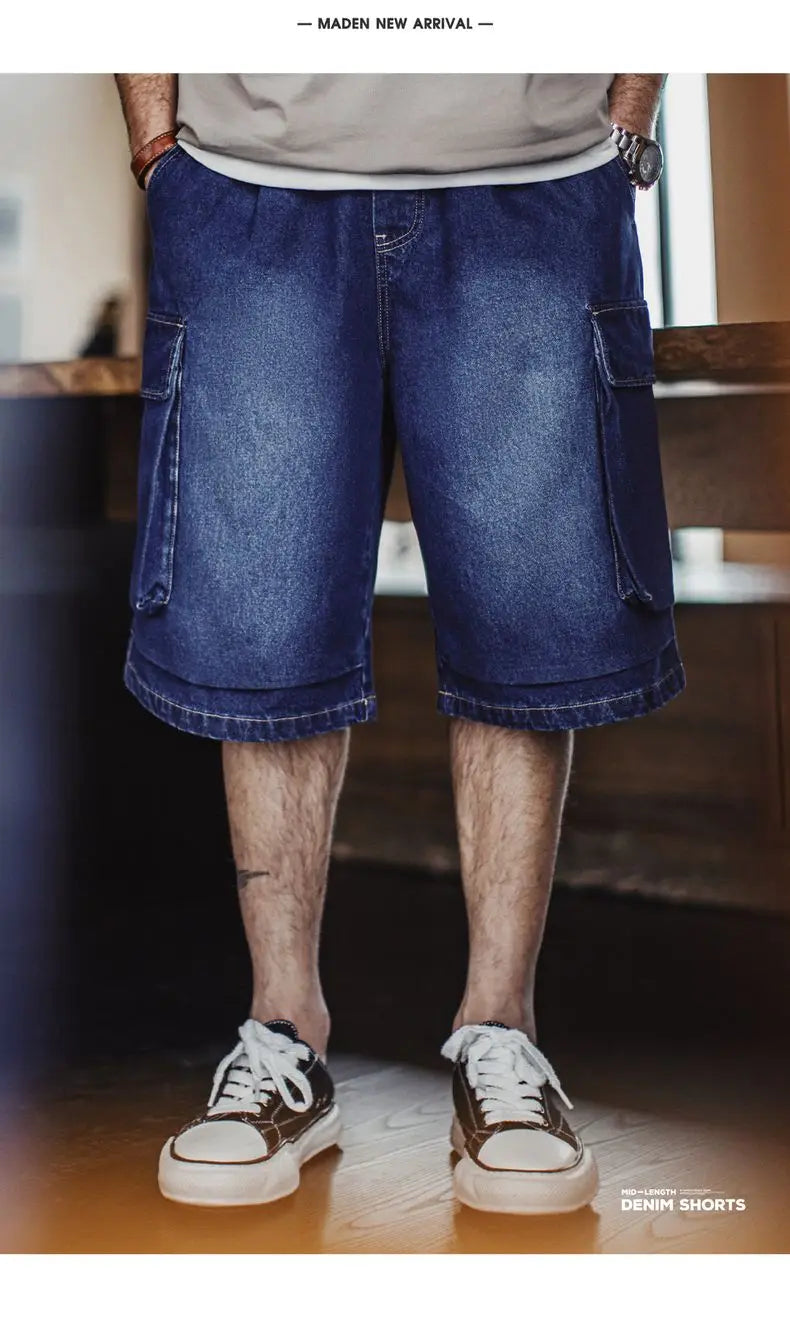Herren Denim Shorts im Vintage-Stil mit losser Passform und elastischer Taille