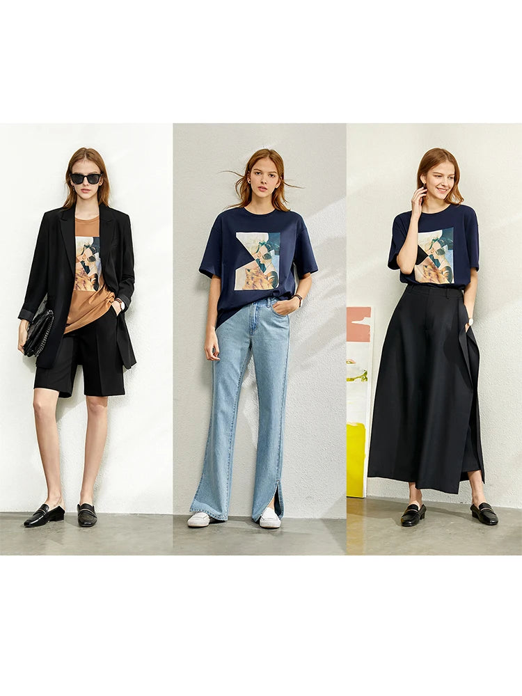 Damen T-Shirt im minimalistischen Sommer-Stil mit lässigem Patchwork-Design