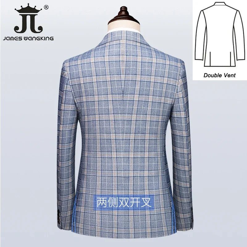 Hochwertiger Herren Anzug 3-teilig: Kariert, Slim Fit, Business & Hochzeit, Blazer Weste Hose