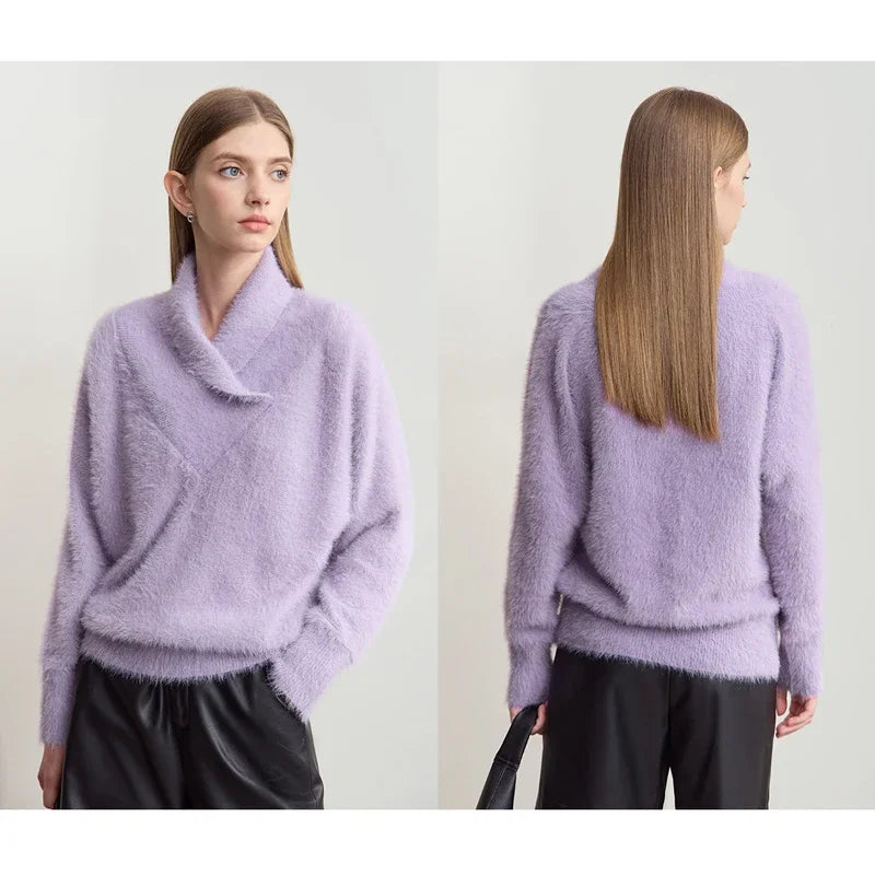 Damen-Rollkragenpullover locker Fledermausärmel Winter