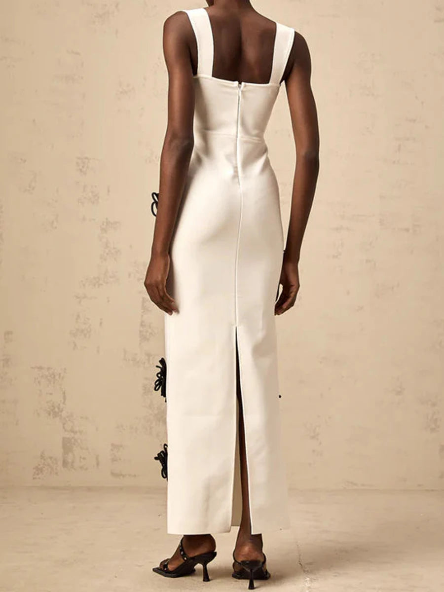 Asymmetrisches ärmelloses Damenkleid mit Rundhalsausschnitt und Stickerei – hohles Design und figurbetontes High-Waist-Design