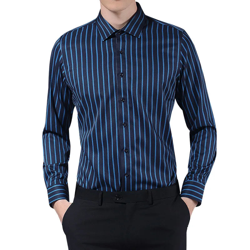 Langarm-Hemd für Herren in Weiß – formell und lässig, koreanischer Stil mit Tasche, ideal für Business und Freizeit.