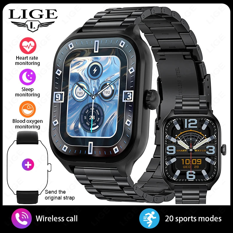 LIGE Smart Watch 2,01" HD-Bildschirm Bluetooth Sprachanruf Multi-Sportmodi Herzfrequenz-Schlafüberwachung Smartwatch für Männer Frauen