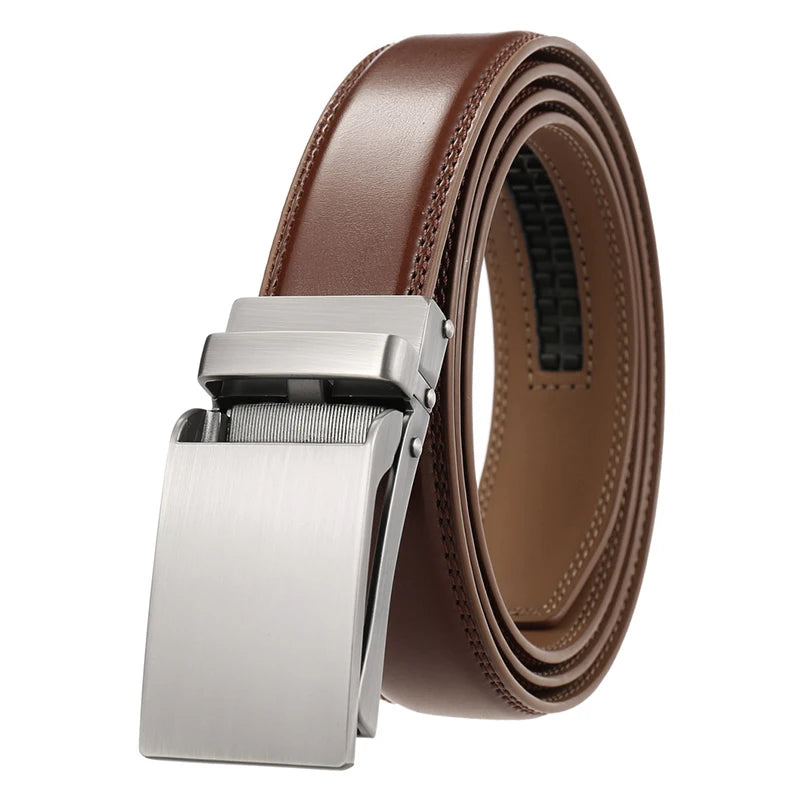 Herren-Gürtel aus Rindsleder mit automatischer Metallschnalle, 31 mm Breite, braun