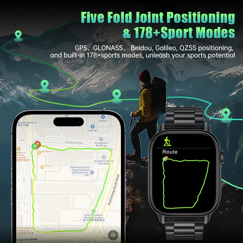 Männer GPS Smartwatch mit 2,01 Zoll HD Bildschirm und Bluetooth-Anruf