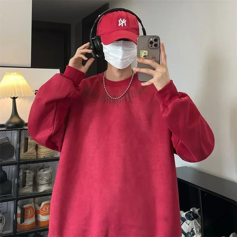 Frühlings-Herren-Sweatshirt aus Wildleder mit Goth-Buchstaben-Aufdruck, übergroße Pullover mit Rundhalsausschnitt, Hoodies, 2025, neue Y2K-Vintage-Fleece-Sudaderas