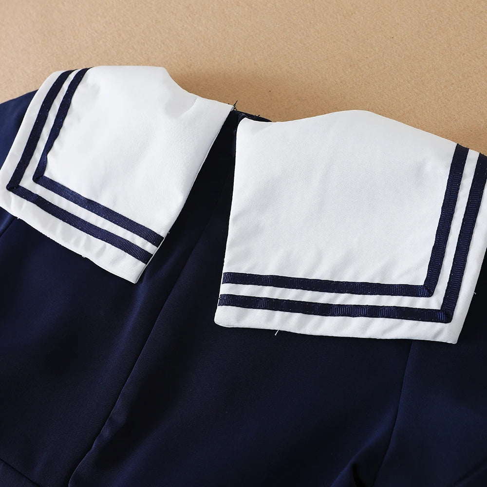 Kurzärmliges Sommerkleid für Mädchen für 5–12 Jahre, adrette Kleider mit gestreiftem Kragen im College-Stil, Kleidung für den Schulanfang