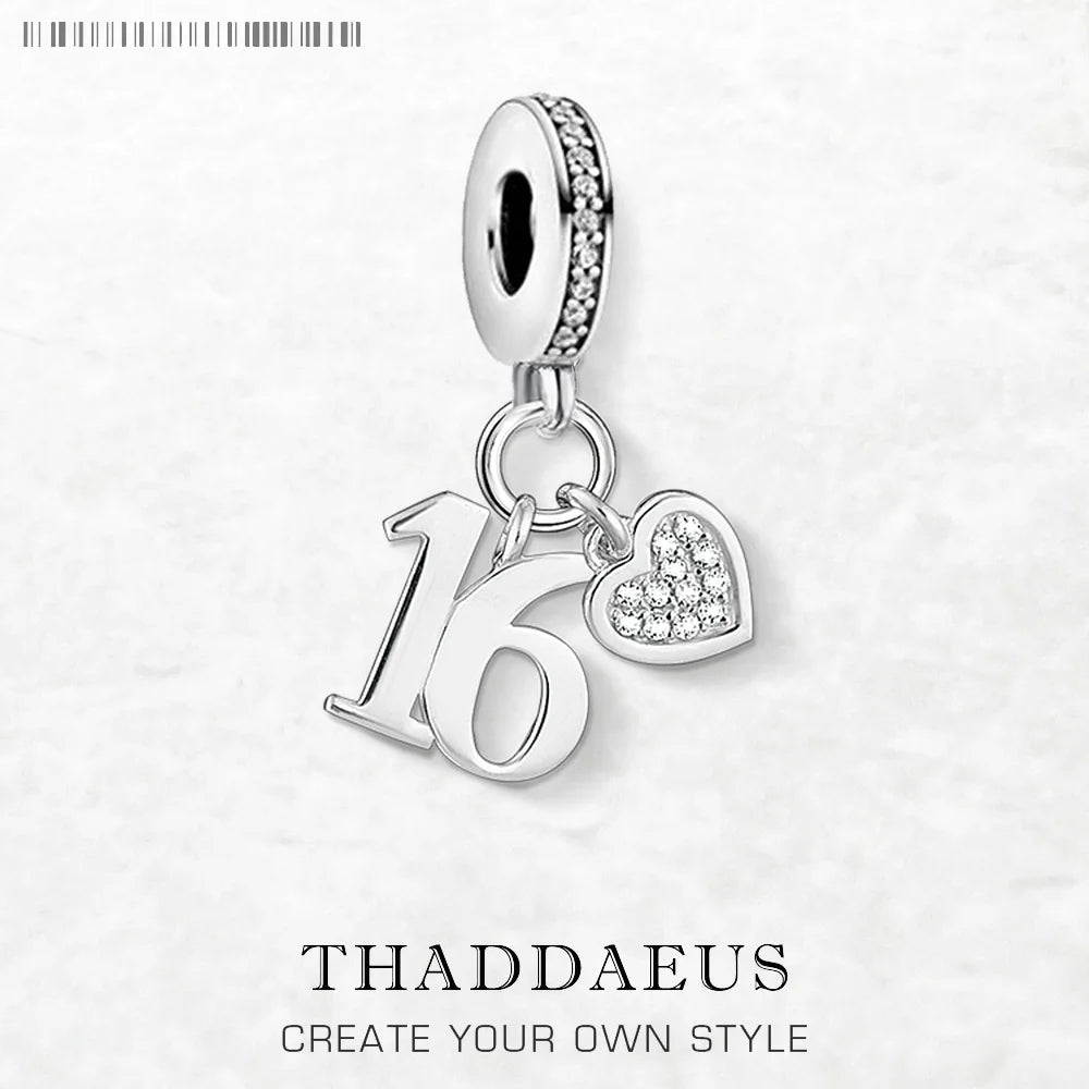 Damen-Charm-Anhänger Glückszahl 16 Geburtstagsgeschenk aus Sterlingsilber