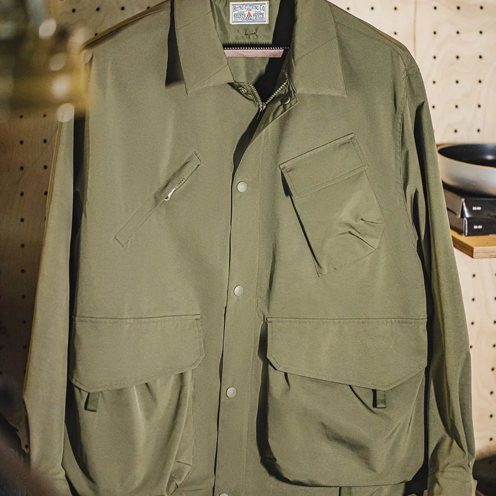 Herren Jacke Urban Outdoor Große Taschen Grüne Lässige Revers Jacke