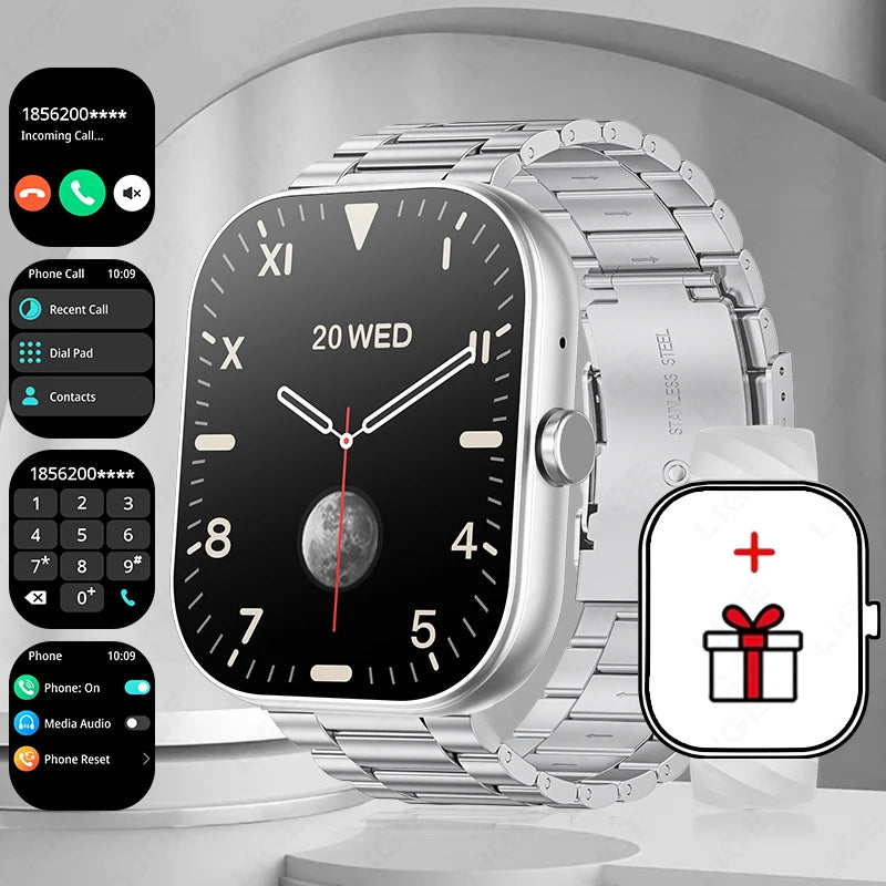 LIGE Neue Smartwatch mit Sprachanruf, ultragroßer 2,01'' HD-Bildschirm, 24-Stunden-Gesundheitsmonitor, Smartwatch, 100+ Sportmodi, modische Zifferblätter