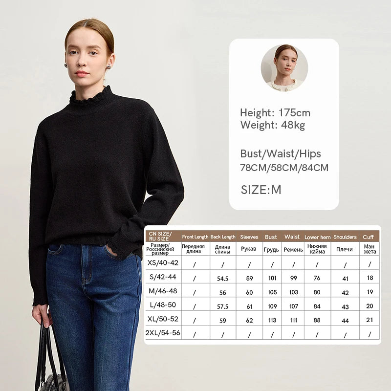 Rollkragenpullover für Damen in Schwarz, hoher Rollkragen, lange Ärmel, lässiger Schnitt.
