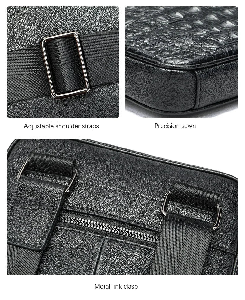 Herren-Umhängetasche aus Leder mit Kroko-Print, Große Crossbody-Tasche fürs Business