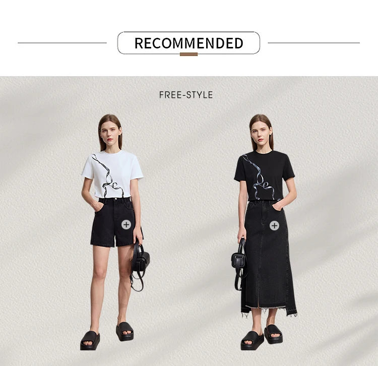 Damen T-Shirt im Minimalismus-Stil mit coolem Druck aus antimikrobieller Baumwolle