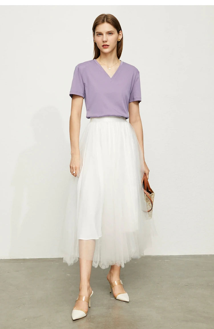 Damen Tops im Minimalismus-Stil mit V-Ausschnitt und kurzen Ärmeln