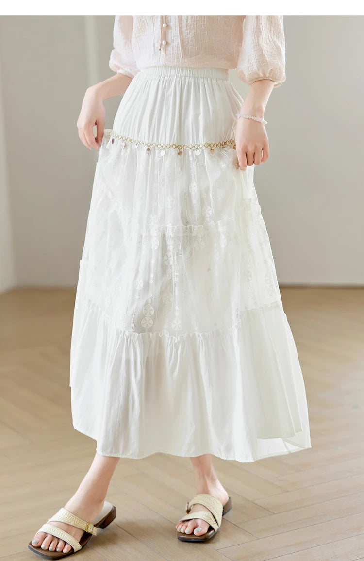 Damen A-Linien-Rock mit hoher Taille und elegantem Spitzenspleiß für den Sommer