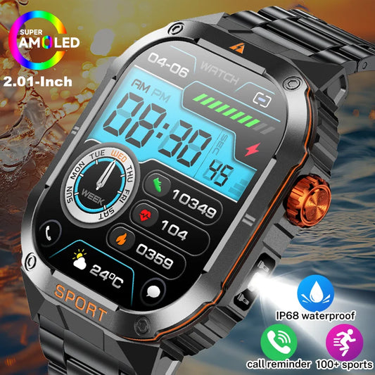 LIGE 2025 Neue Militärische Smart Uhr Männer LED Taschenlampe IP68 Wasserdichte Outdoor Sport Fitness Tracker Anruf Erinnerung Smartwatch