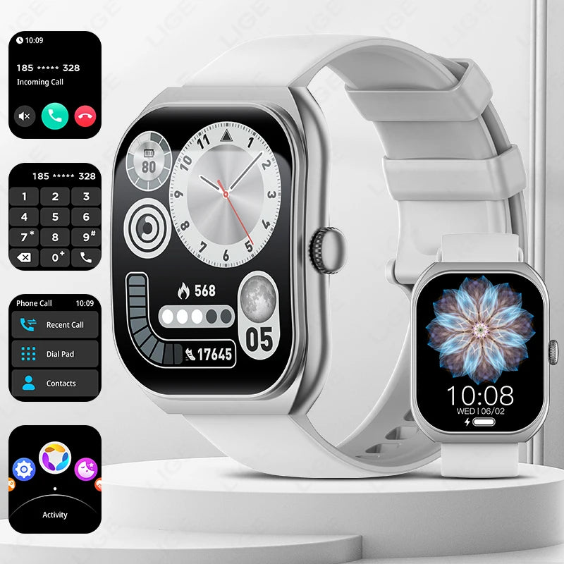 LIGE Neue 2,01'' 3D Gebogene Bildschirm Smart Uhr Bluetooth Anruf Blut Sauerstoff Herzfrequenz Sport Fitness Armband Wasserdichte Smartwatch