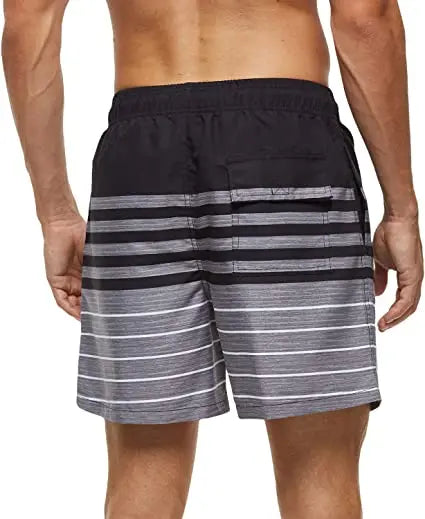 Herren-Badeshorts mit Farbverlauf, schnelltrocknend, mit Reißverschlusstaschen und Mesh-Futter – modische Schwimmshorts für den Strand