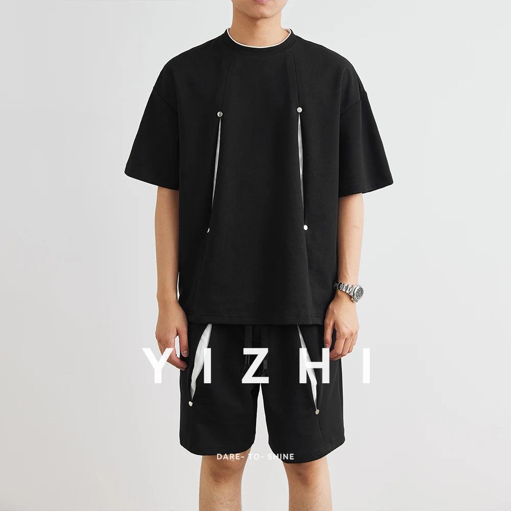 Herren Kurzarm T-Shirt Set mit elastischer Taille und praktischen Taschen