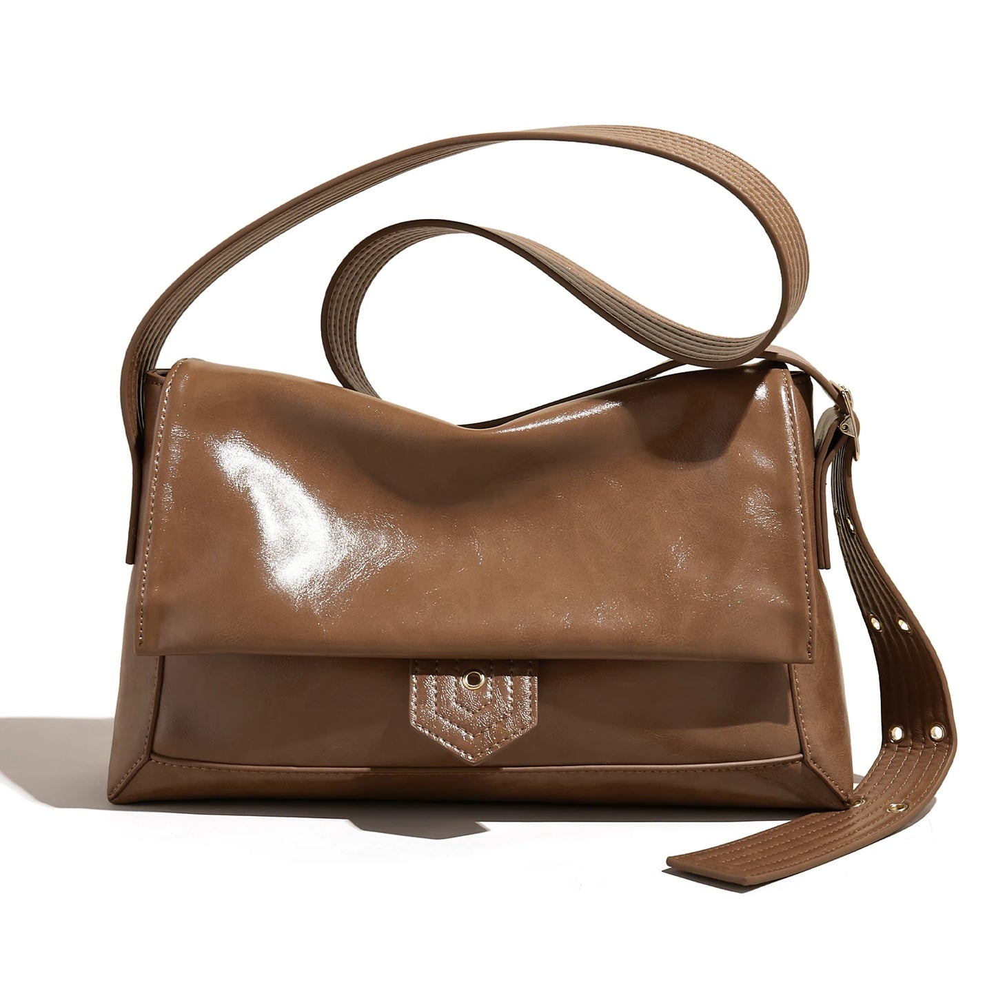 Damen Schultertasche aus Spaltleder und PU im Retro-Stil