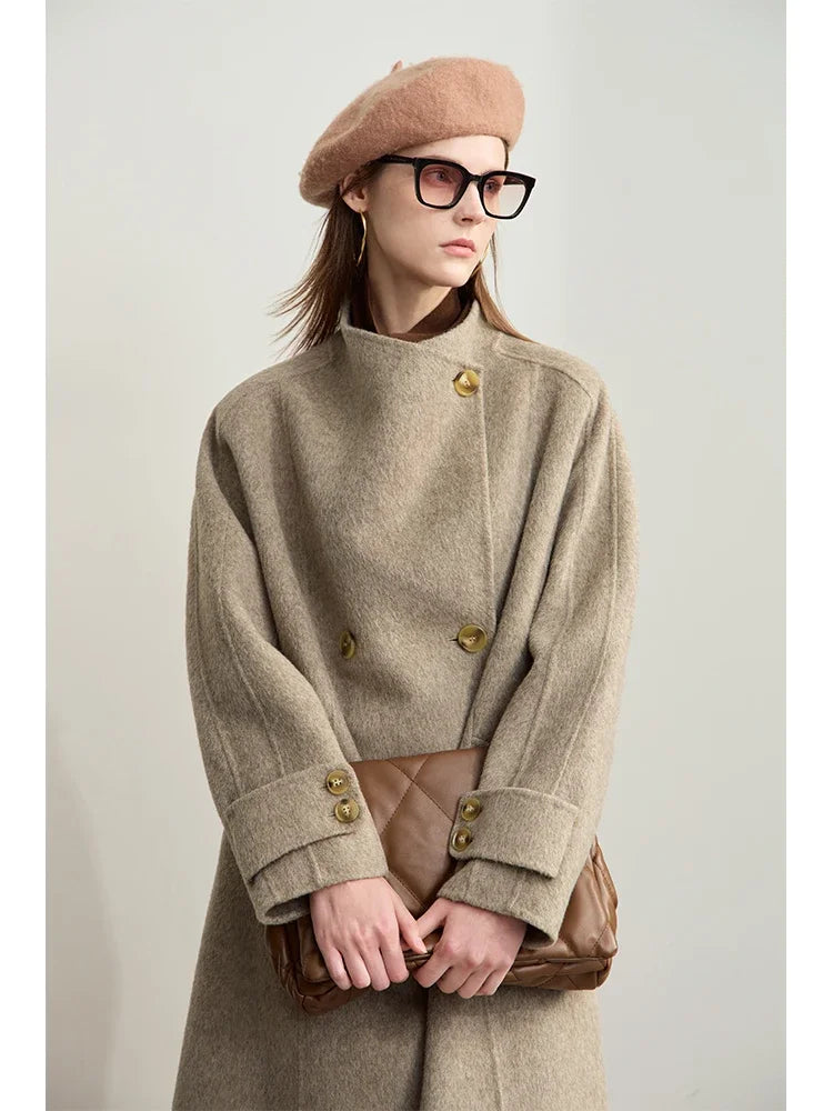 Damen Wollmantel aus 100 Prozent Wolle mit losem Raglanärmel Design