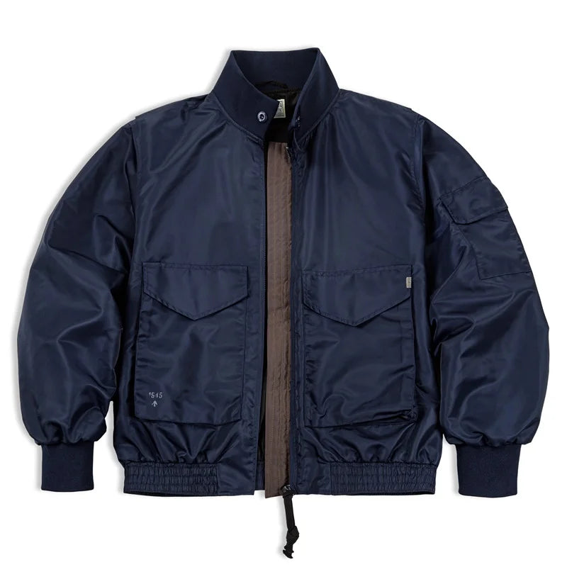 Herren Fliegerjacke Vintage Marineblau Bomberjacke Turn-Down Kragen Mäntel