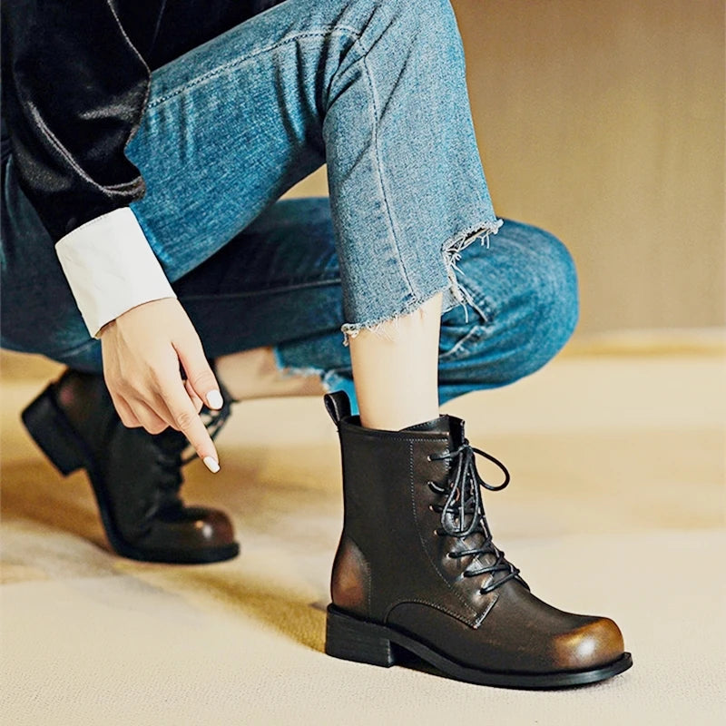 Damen Stiefeletten im Retro-Stil mit rutschfester Sohle und niedrigem Absatz