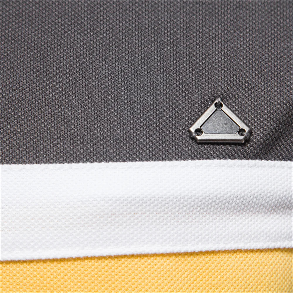 Herren Polo Shirt aus Baumwolle im gestreiften Multicolor Patchwork Design mit Kurzarm