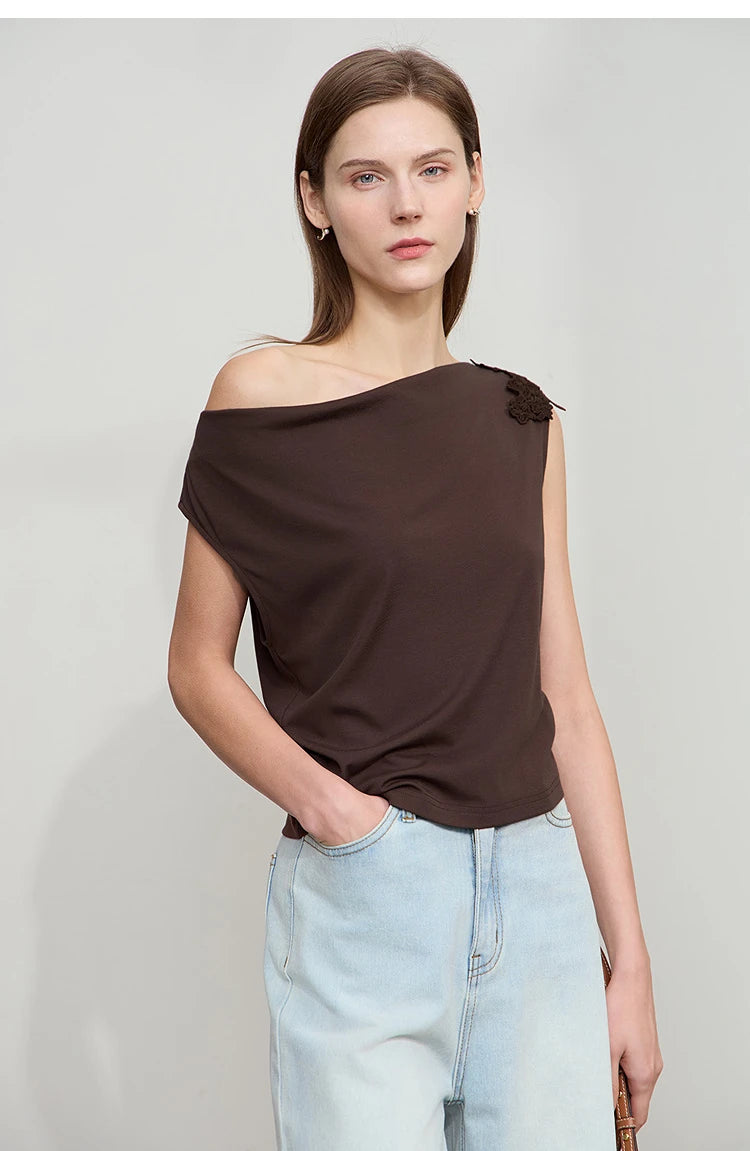 Damen Casual-T-Shirt im minimalistischen Stil mit Swing-Kragen und ärmellos