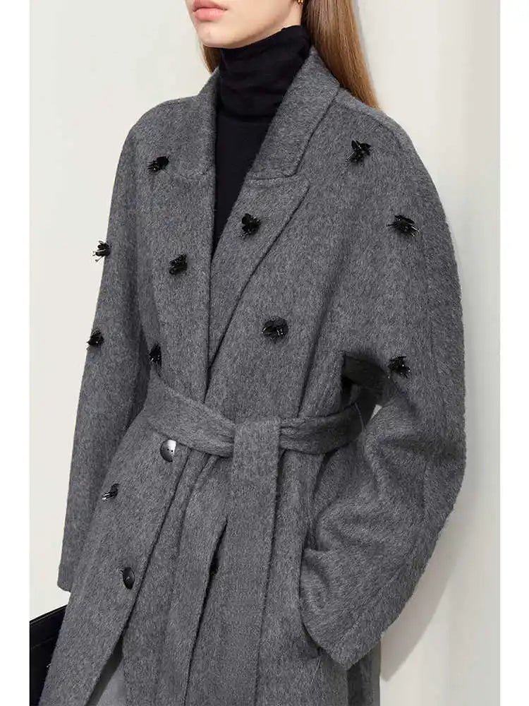 Frauen Winterkleid aus Wolle mit Turn-Down Kragen und Taschen