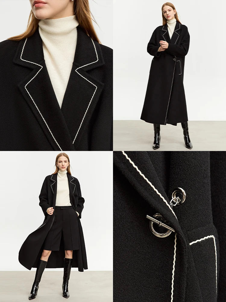 Damen Wollmantel im minimalistischen Stil mit lockerer Passform und Knopf