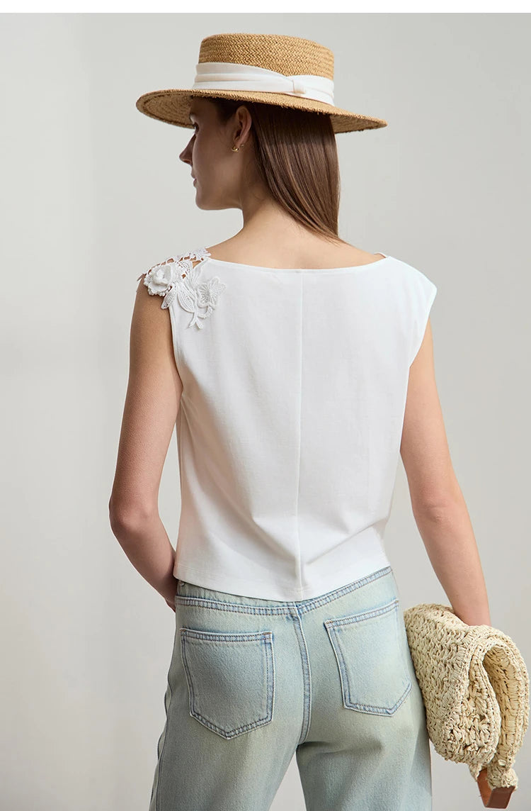 Damen Casual-T-Shirt im minimalistischen Stil mit Swing-Kragen und ärmellos