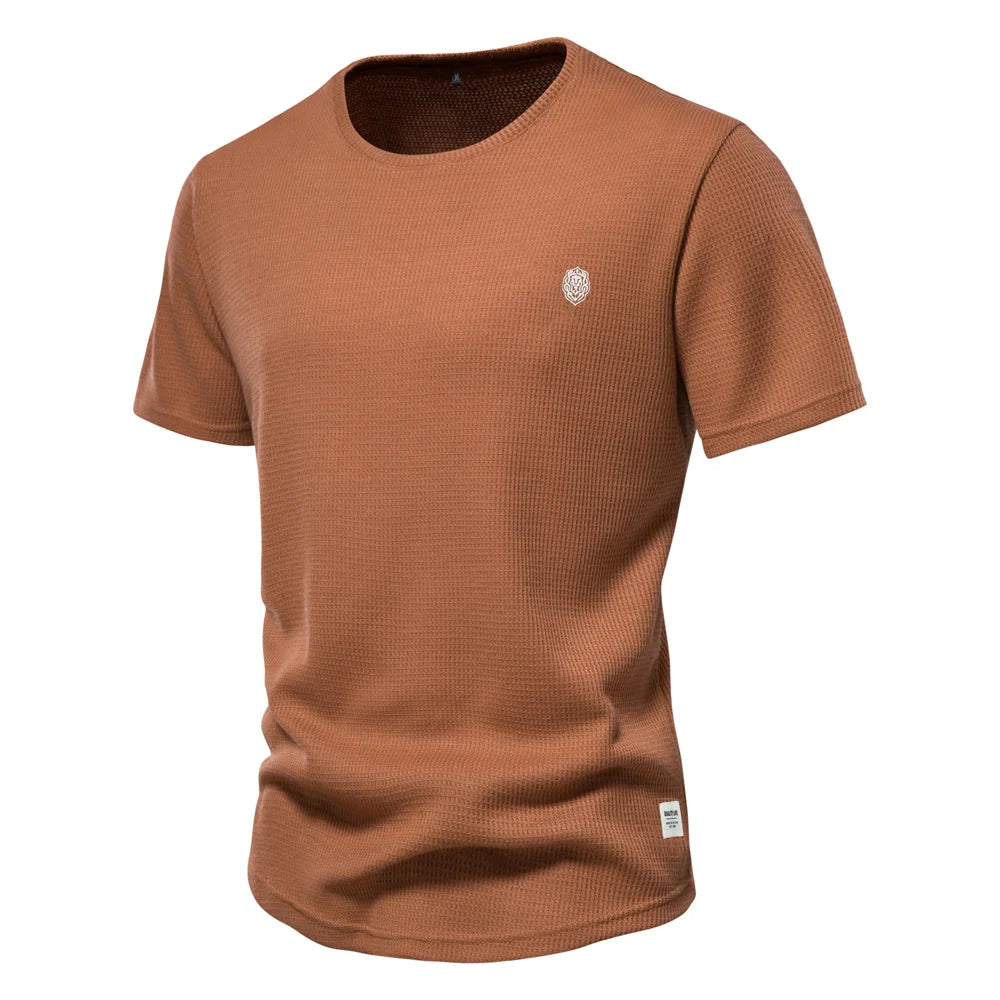 Herren T-Shirt aus Waffelstoff im einfarbigen Casual-Stil für den Sommer