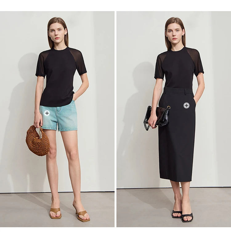 Damen Top im minimalistischen Stil mit O-Ausschnitt und schmaler Passform