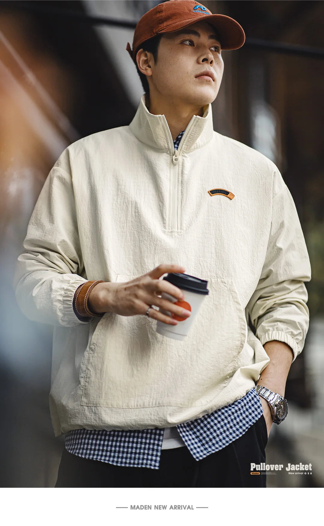 Männer Pullover Jacke Vintage Half-Zip Stehkragen Taschen Outdoor Streetwear