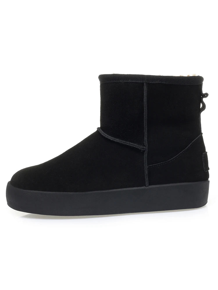 Damen Schnee Stiefel aus echtem Leder mit warmem Wollfutter