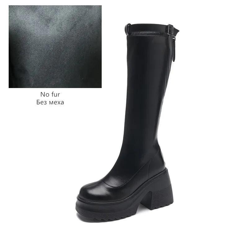 Damen Reiterstiefel im Römischen Stil mit 10 cm hoher Ferse