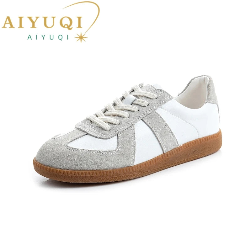 AIYUQI Damen Training Schuhe Leder Metal Toe Cap Flach