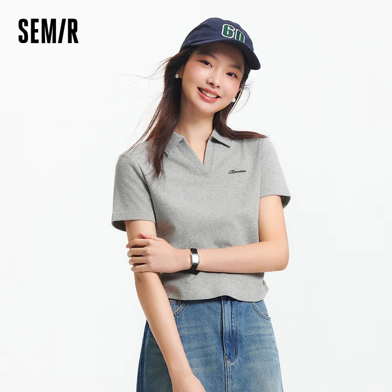 Semir Poloshirt für Damen, abgeschnitten, schmale Passform, elegant, 2025, neuer Sommer, bestickter Pullover, minimalistisch, für lässigen Stil