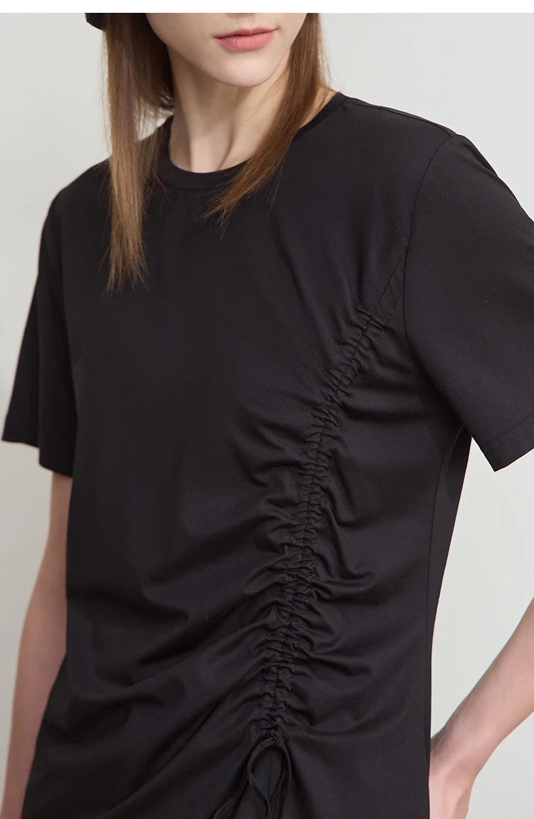 Damen Sommer T-Shirt mit Rundhals und Kordelzug in lässiger Form