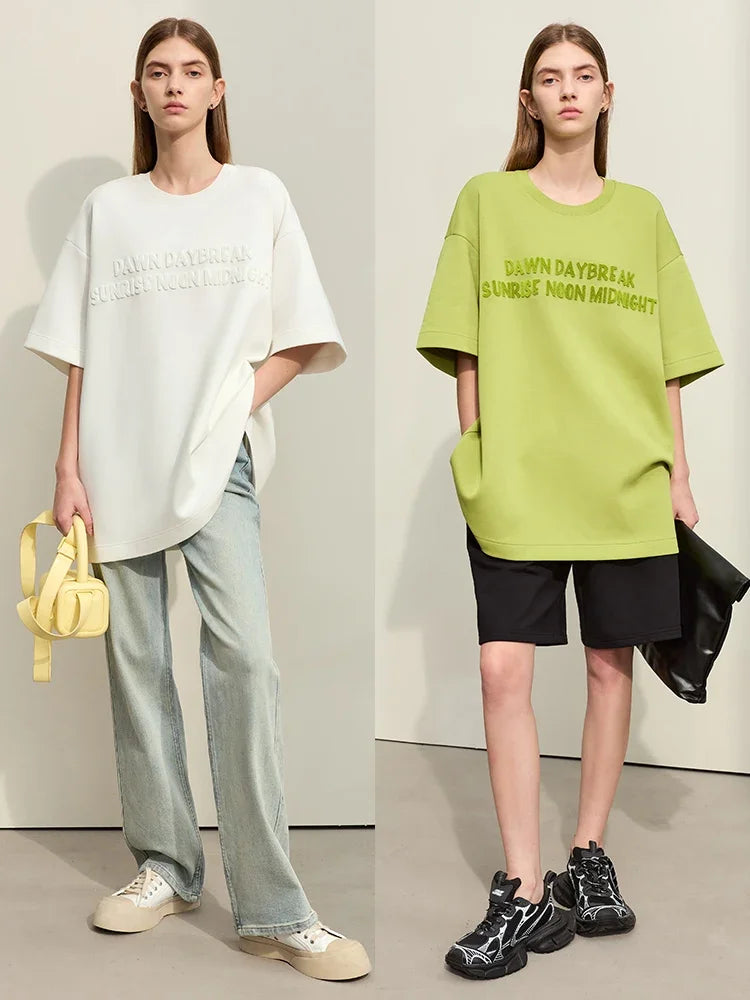 Damen T-Shirts mit Rundhalsausschnitt und losem, lässigem Schnitt mit Stickerei