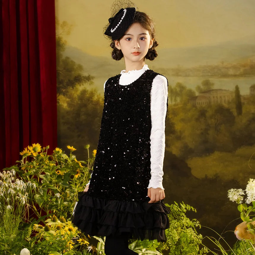 Ärmelloses Sommerkleid für Mädchen mit Pailletten und Blumenmuster – ideal für Hochzeiten und festliche Anlässe