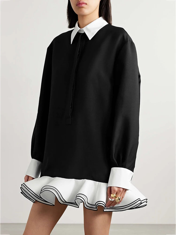 Eleganter Damen-Trenchcoat mit Stehkragen und langen Ärmeln im Patchwork-Design – minimalistischer Mantel mit Schnürung für modische Frauen