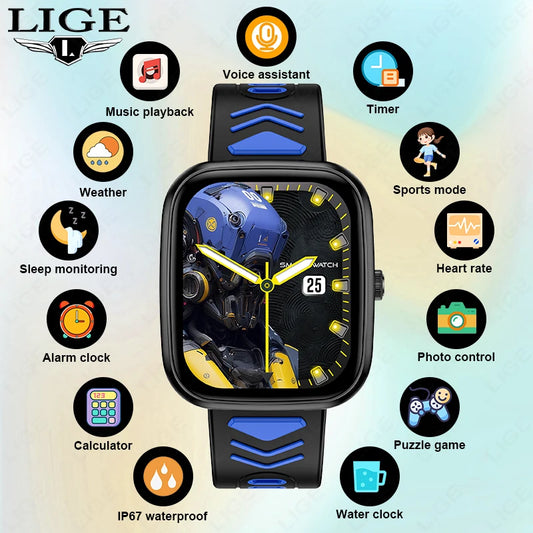 LIGE Neue Kind Smart Uhr Kinder Anruf Gesundheit Monitor Wasserdichte Smartwatch Wecker Student Uhren Kinder Jungen Mädchen Geschenk